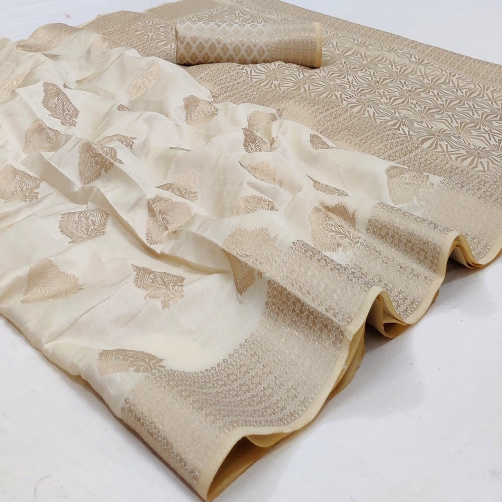 Chikoo Festive Wear Woven Art Silk Saree - Peachmode