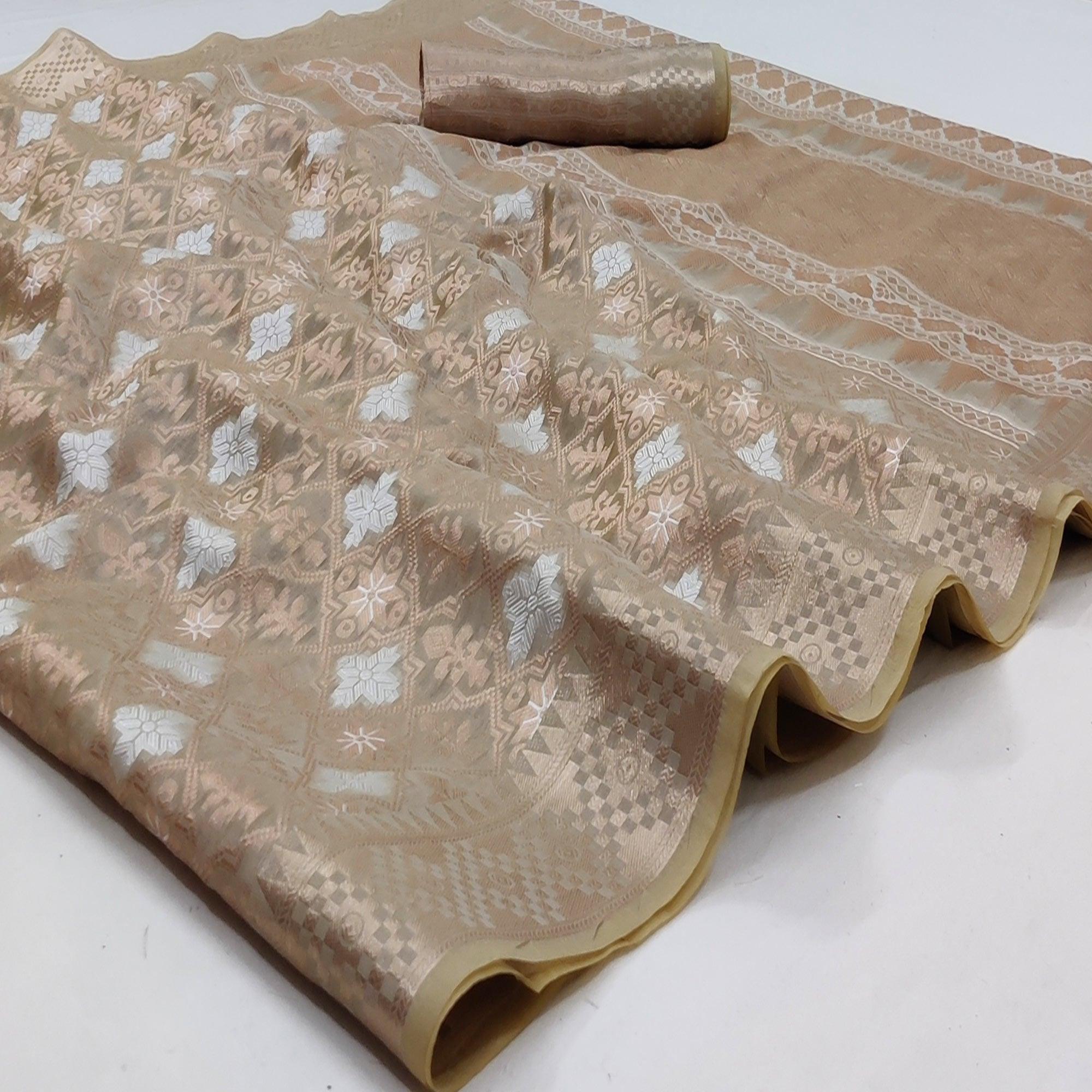 Chikoo Festive Wear Woven Art Silk Saree - Peachmode