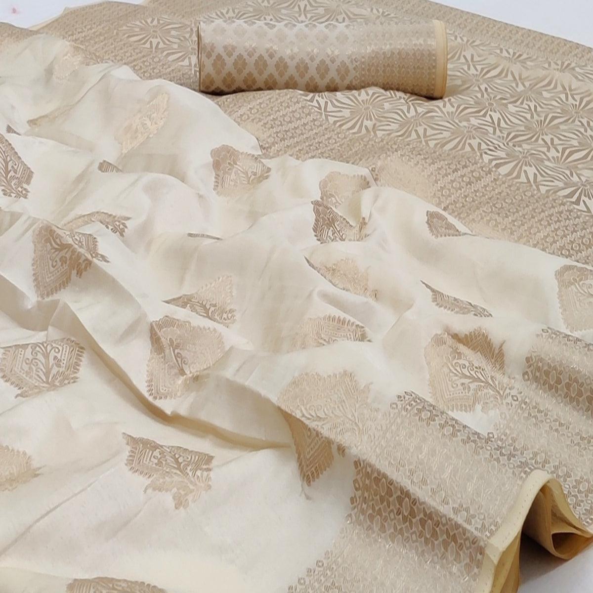 Chikoo Festive Wear Woven Art Silk Saree - Peachmode