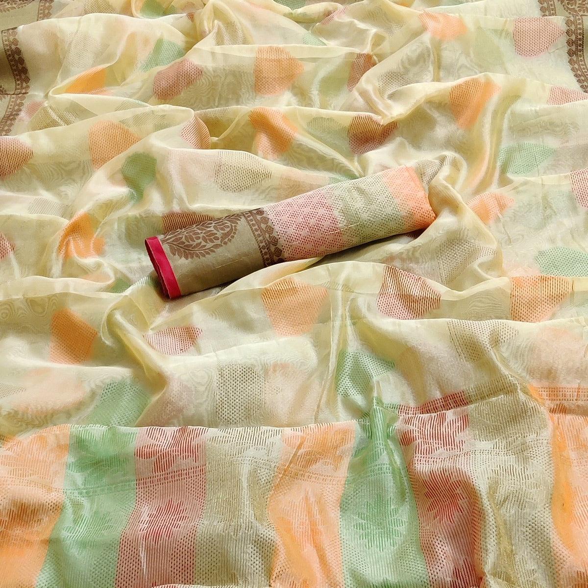 Chikoo Festive Wear Woven Silk Saree - Peachmode