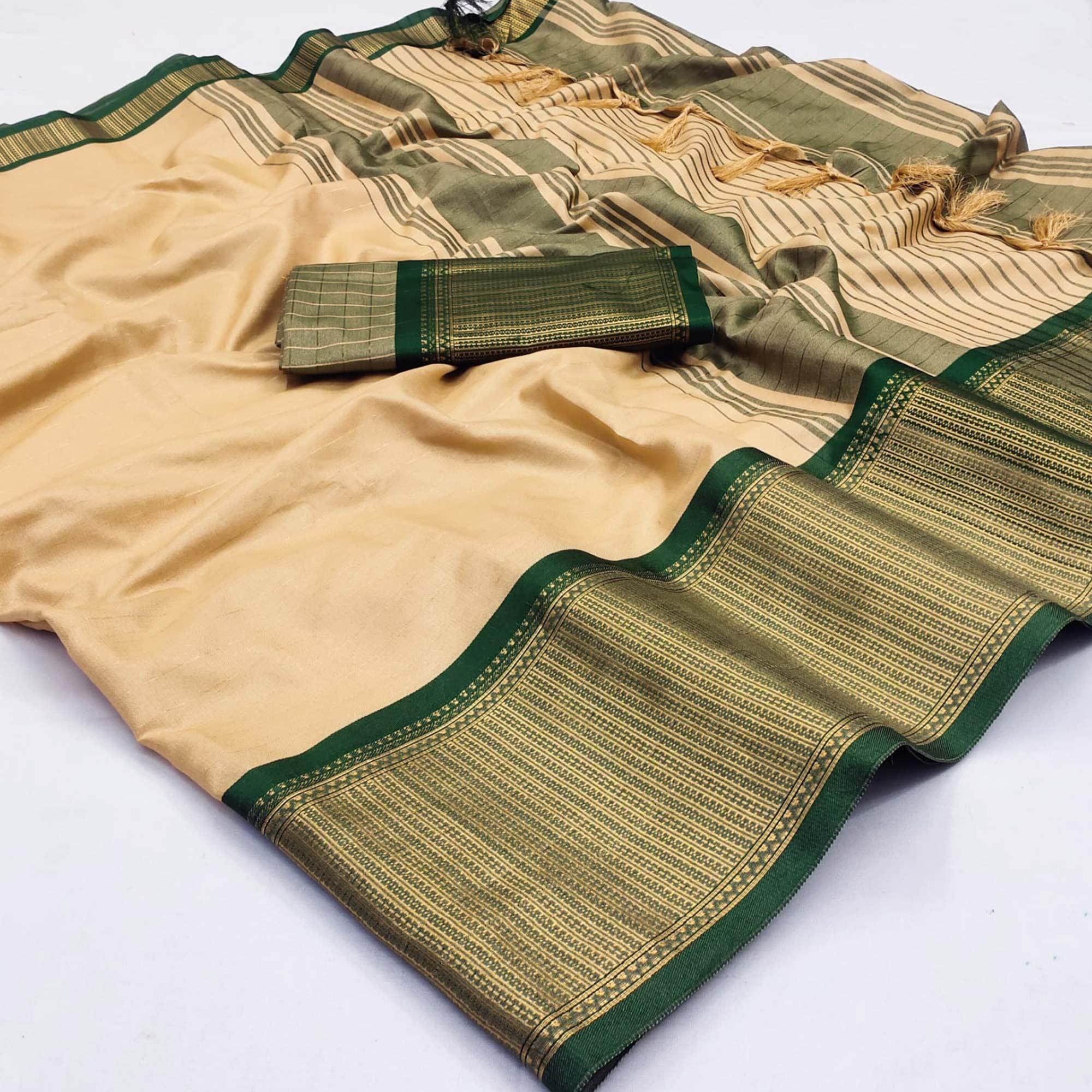 Chikoo Woven Cotton Silk Saree - Peachmode