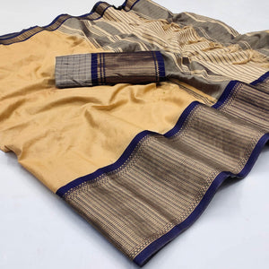 Chikoo Woven Cotton Silk Saree - Peachmode