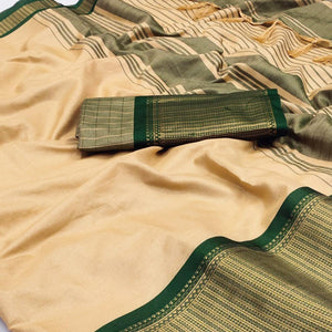 Chikoo Woven Cotton Silk Saree - Peachmode