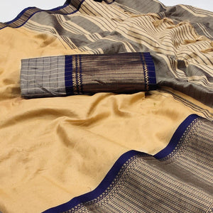 Chikoo Woven Cotton Silk Saree - Peachmode