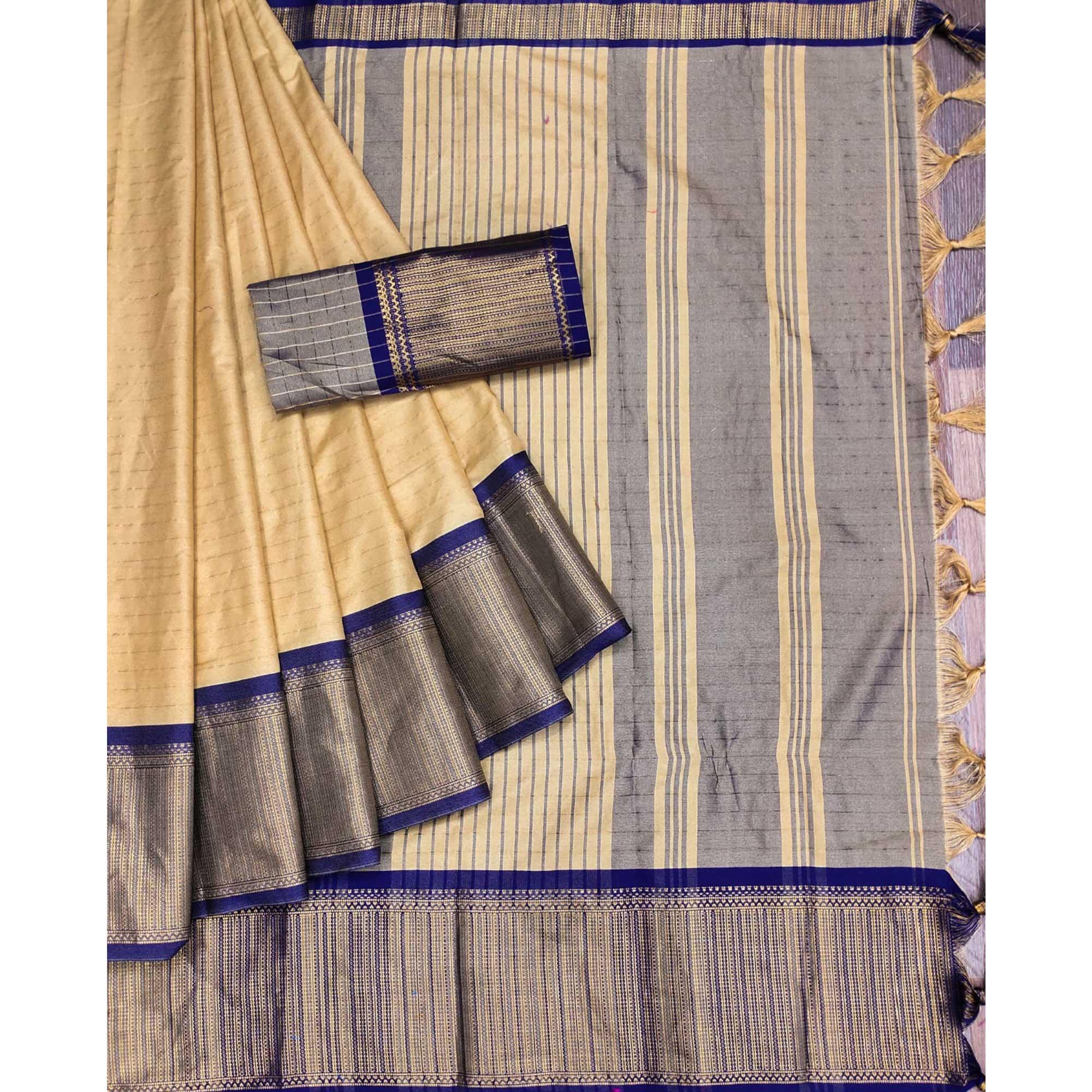 Chikoo Woven Cotton Silk Saree - Peachmode