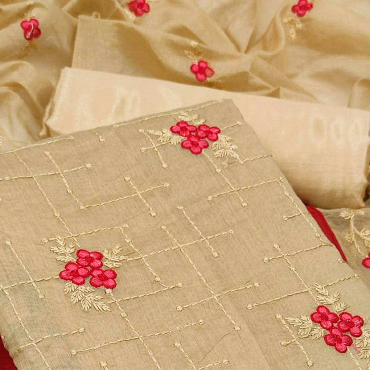 Chiku Casual Wear Floral Embroidery Work Modal Dress Material - Peachmode