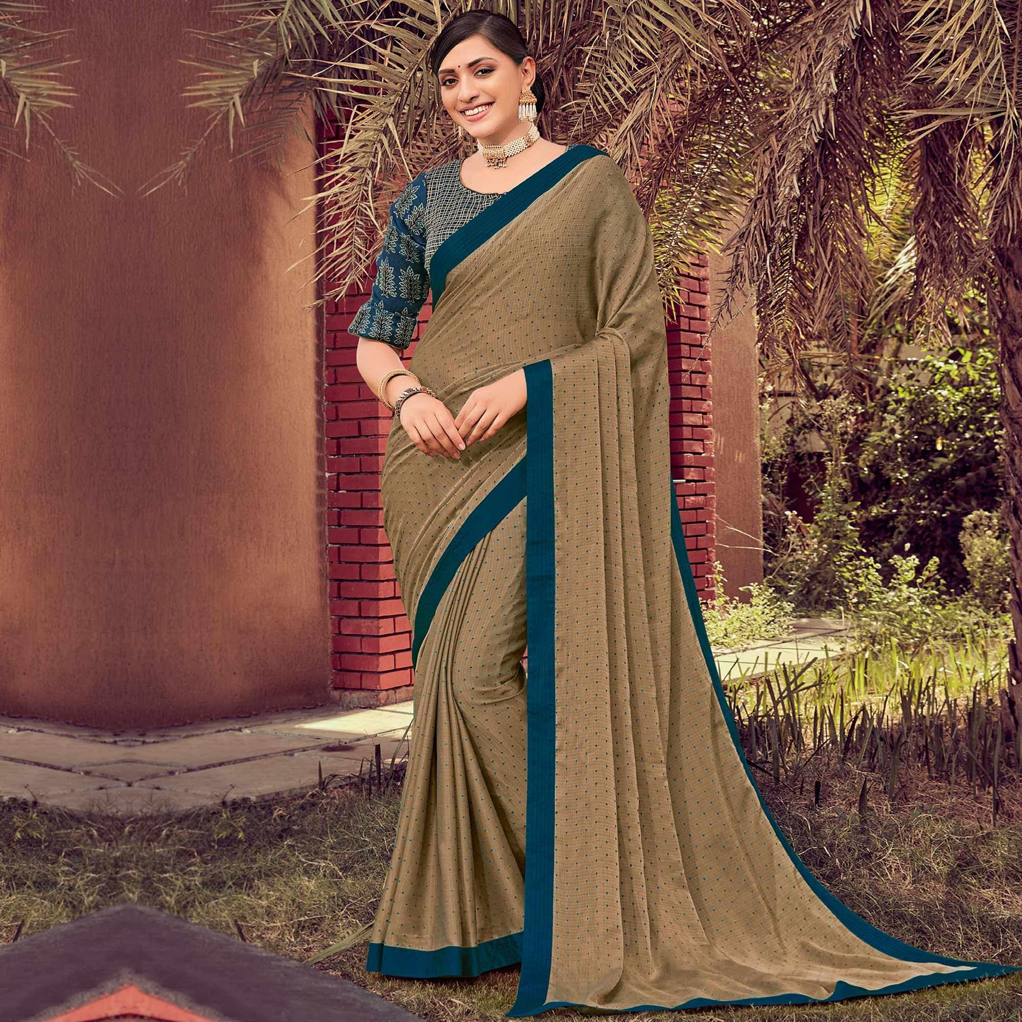 Chiku Festive Wear Solid Chiffon Saree With Border - Peachmode