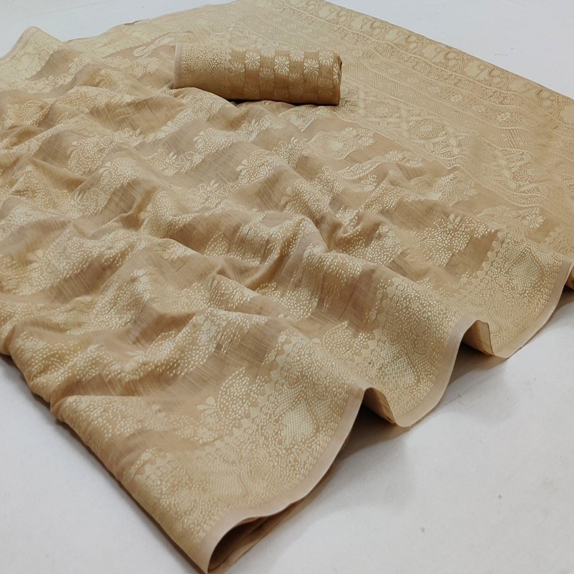 Chiku Festive Wear Woven Cotton Saree - Peachmode