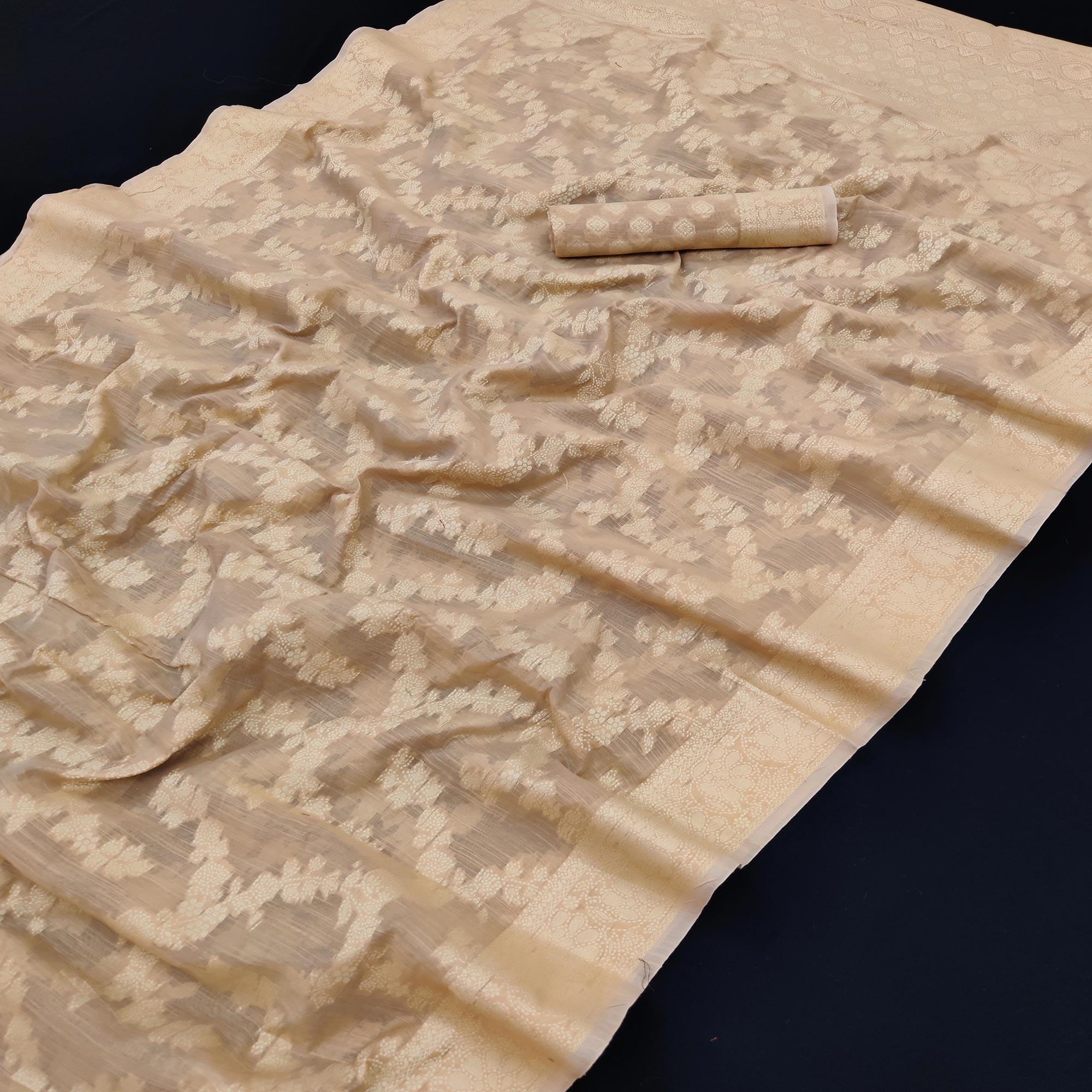 Chiku Festive Wear Woven Cotton Saree - Peachmode