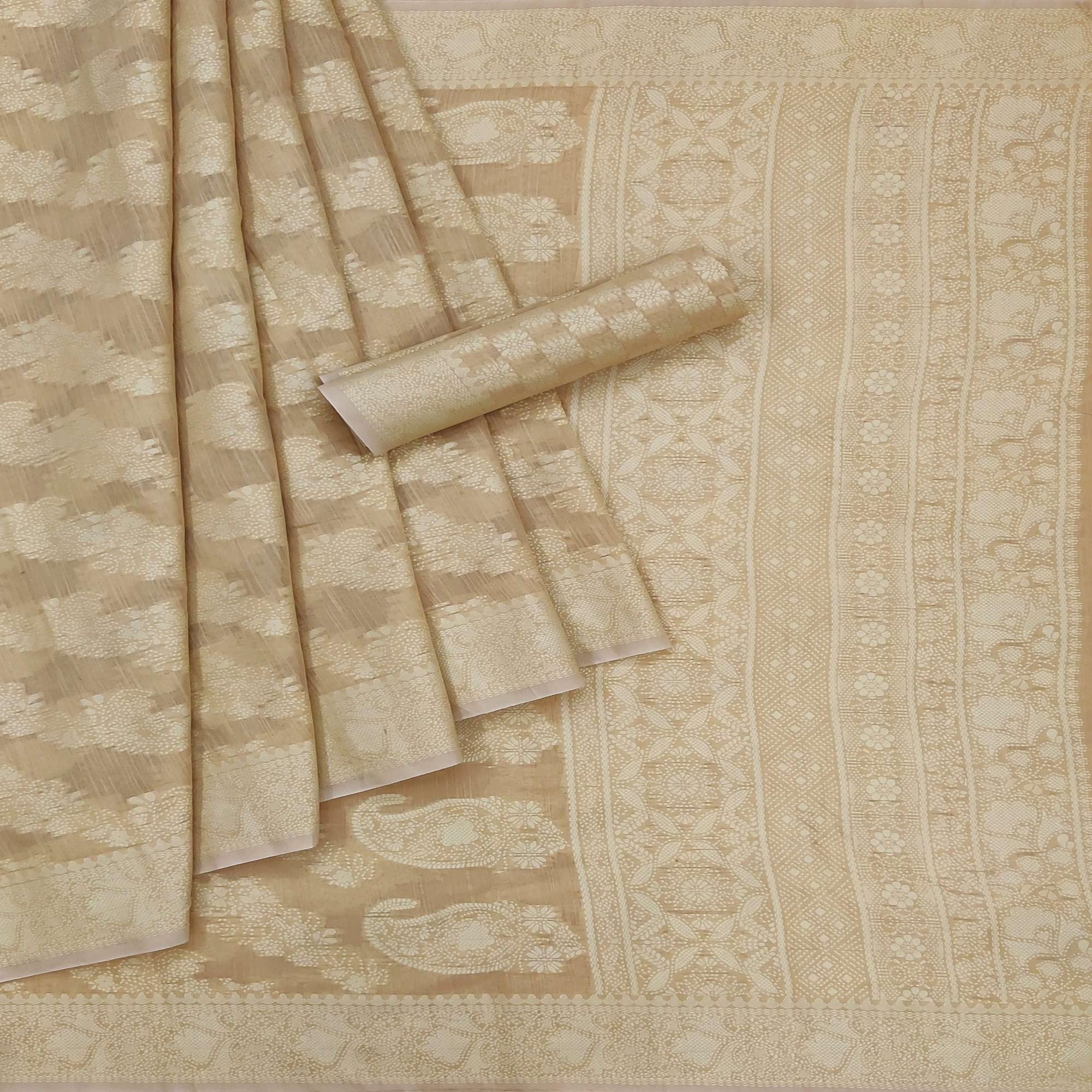 Chiku Festive Wear Woven Cotton Saree - Peachmode