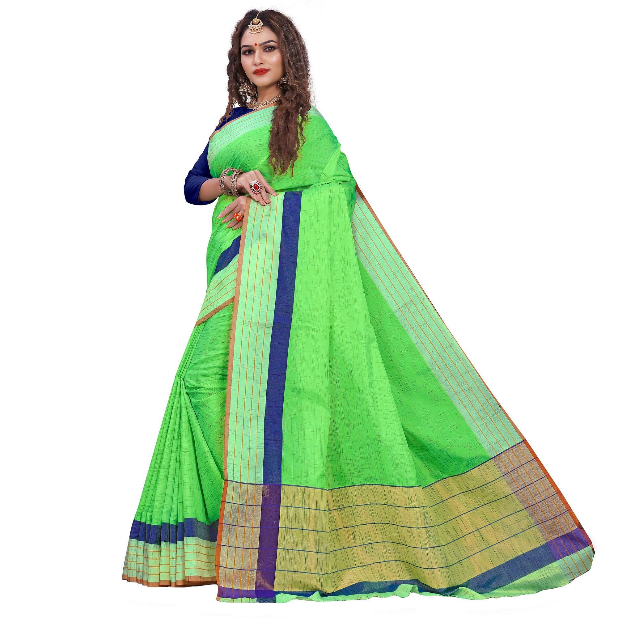 Classy Bright Green Colored Casual Printed Art Silk Saree - Peachmode