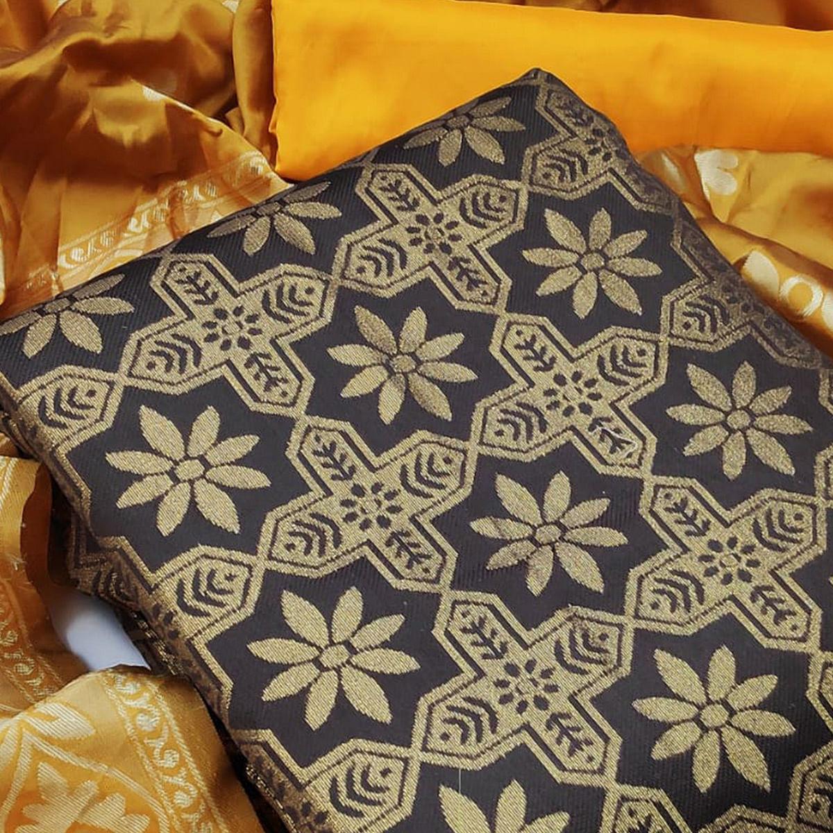 Classy Brown Colored Casual Wear Woven Banarasi Silk Dress Material - Peachmode
