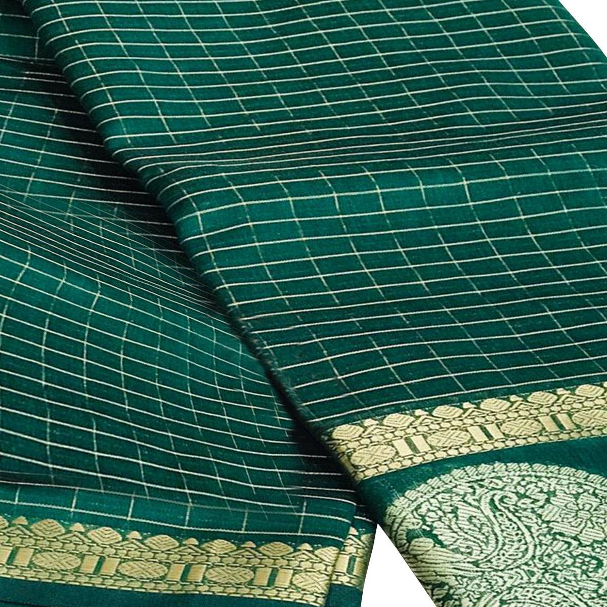 Classy Dark Green Colored Festive Wear Woven Silk Saree - Peachmode