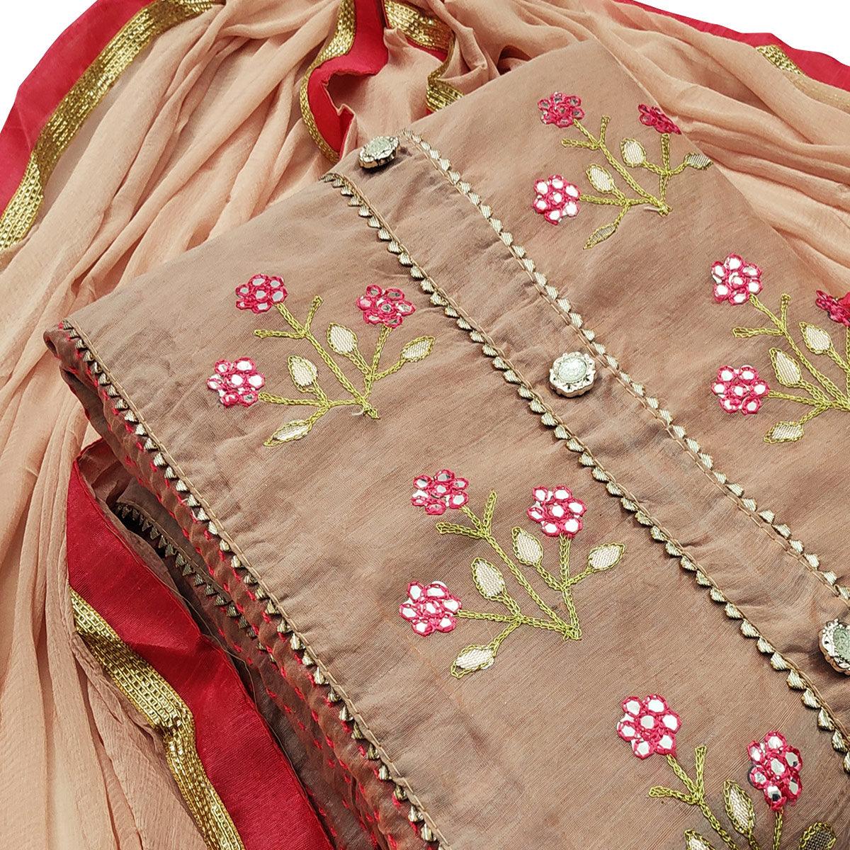 Classy Mauve Colored Casual Wear Embroidered Modal Dress Material - Peachmode