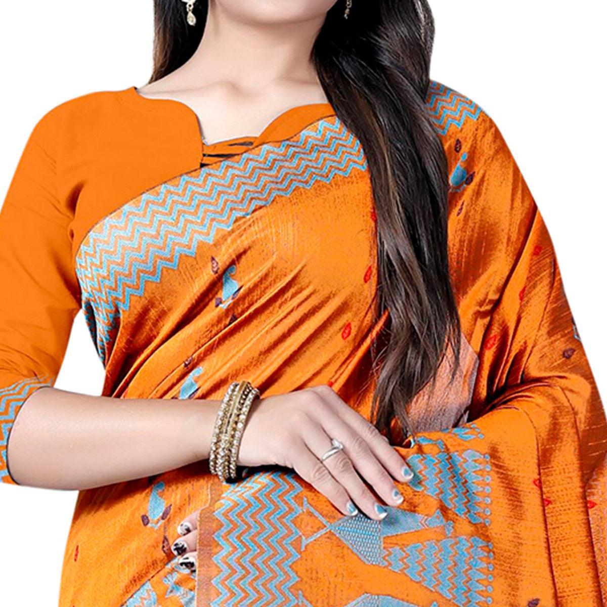 Classy Mustard Yellow Colored Festive Wear Printed Cotton Saree - Peachmode