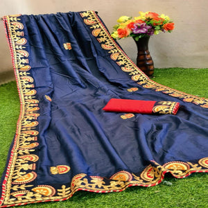 Classy Navy Blue Colored Festive Wear Butta Work Dola Silk Saree - Peachmode