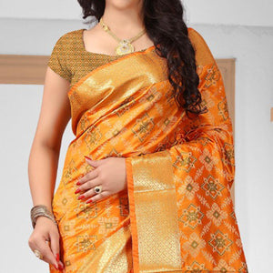 Classy Orange Colored Festive Wear Woven Banarasi Silk Saree - Peachmode