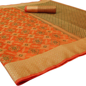 Classy Orange Colored Festive Wear Woven Silk Saree - Peachmode