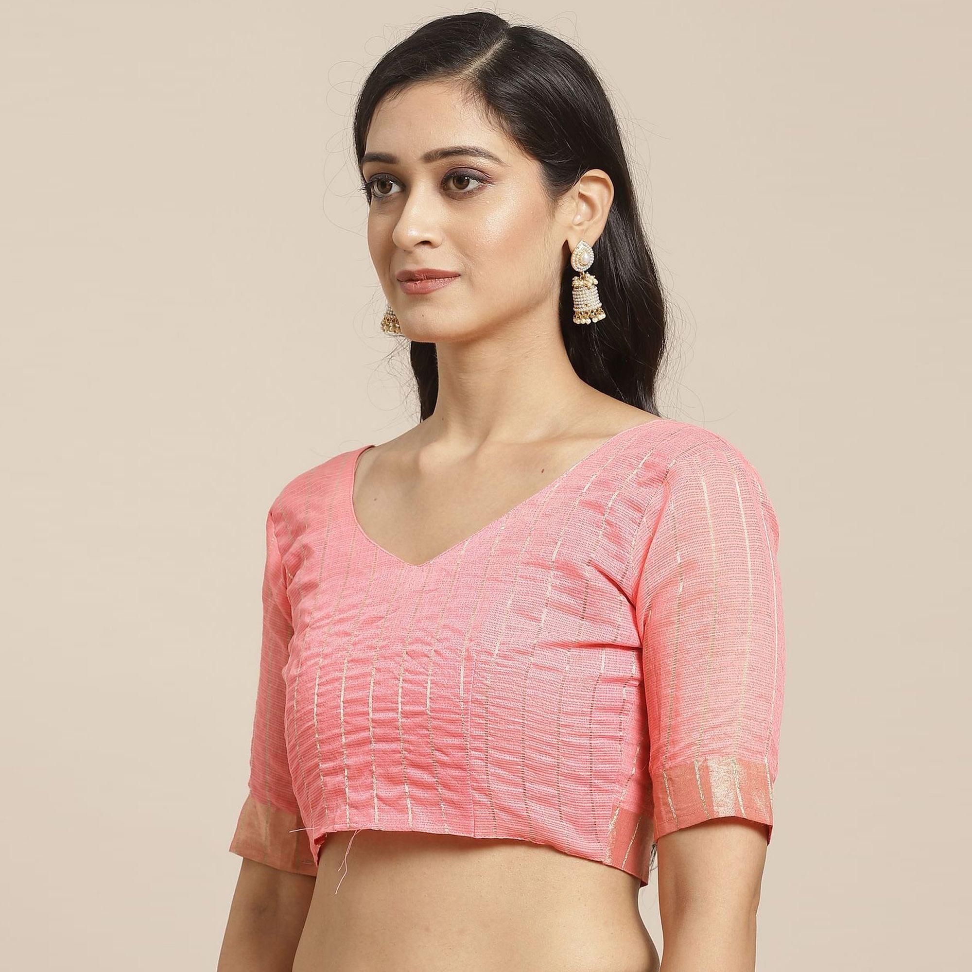 Classy Peach Colored Casual Wear Floral Embroidered Silk Saree With Tassels - Peachmode