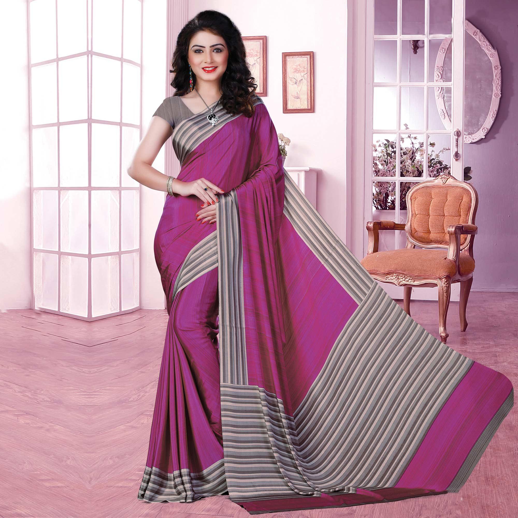 Classy Pink Coloured Casual Wear Printed Crepe Saree - Peachmode