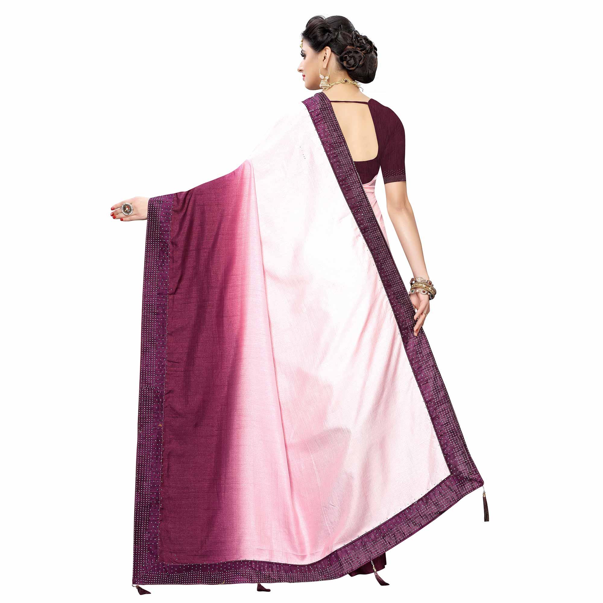 Classy Purple Colored Partywear Stone Work Sana Silk Saree - Peachmode