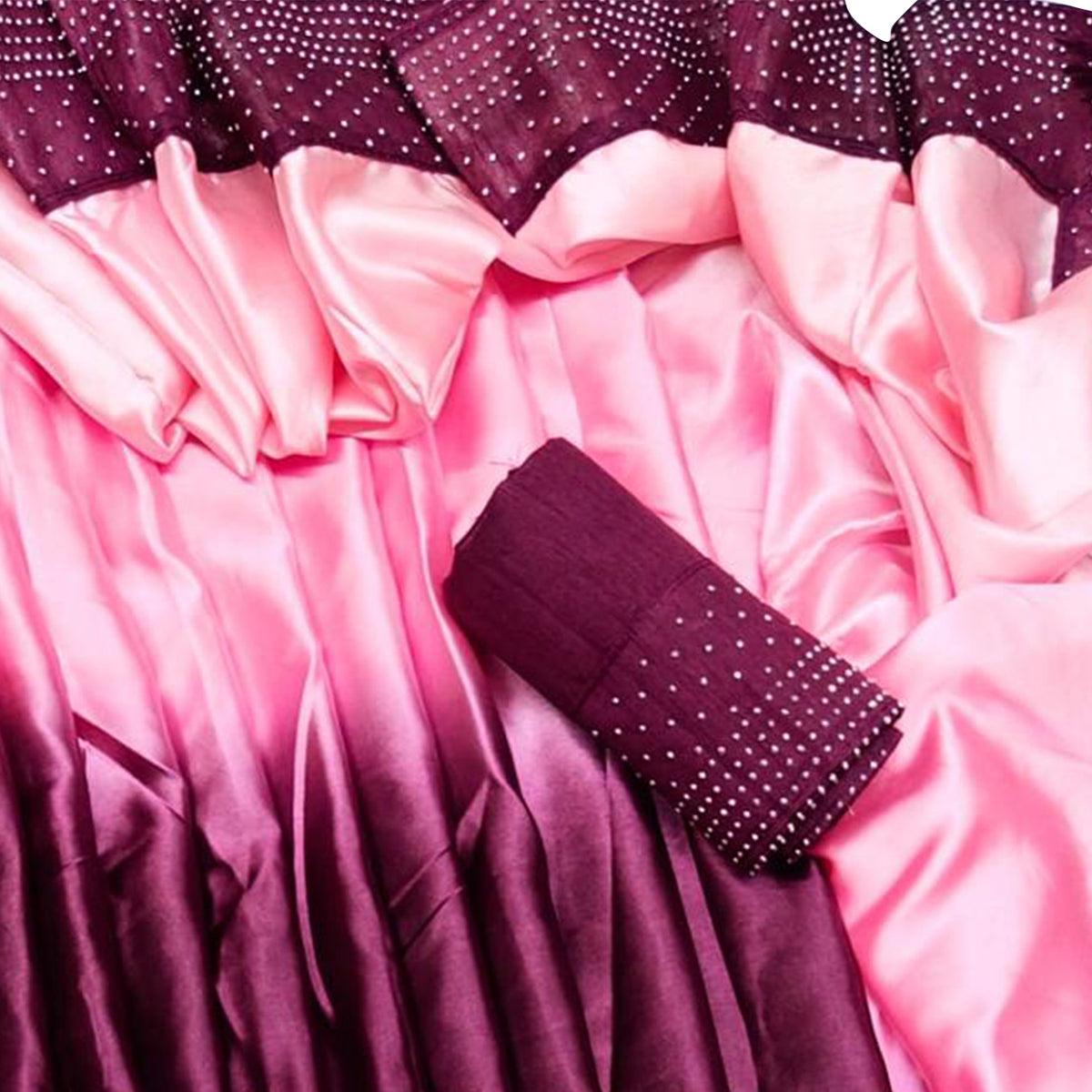 Classy Purple Colored Partywear Stone Work Sana Silk Saree - Peachmode