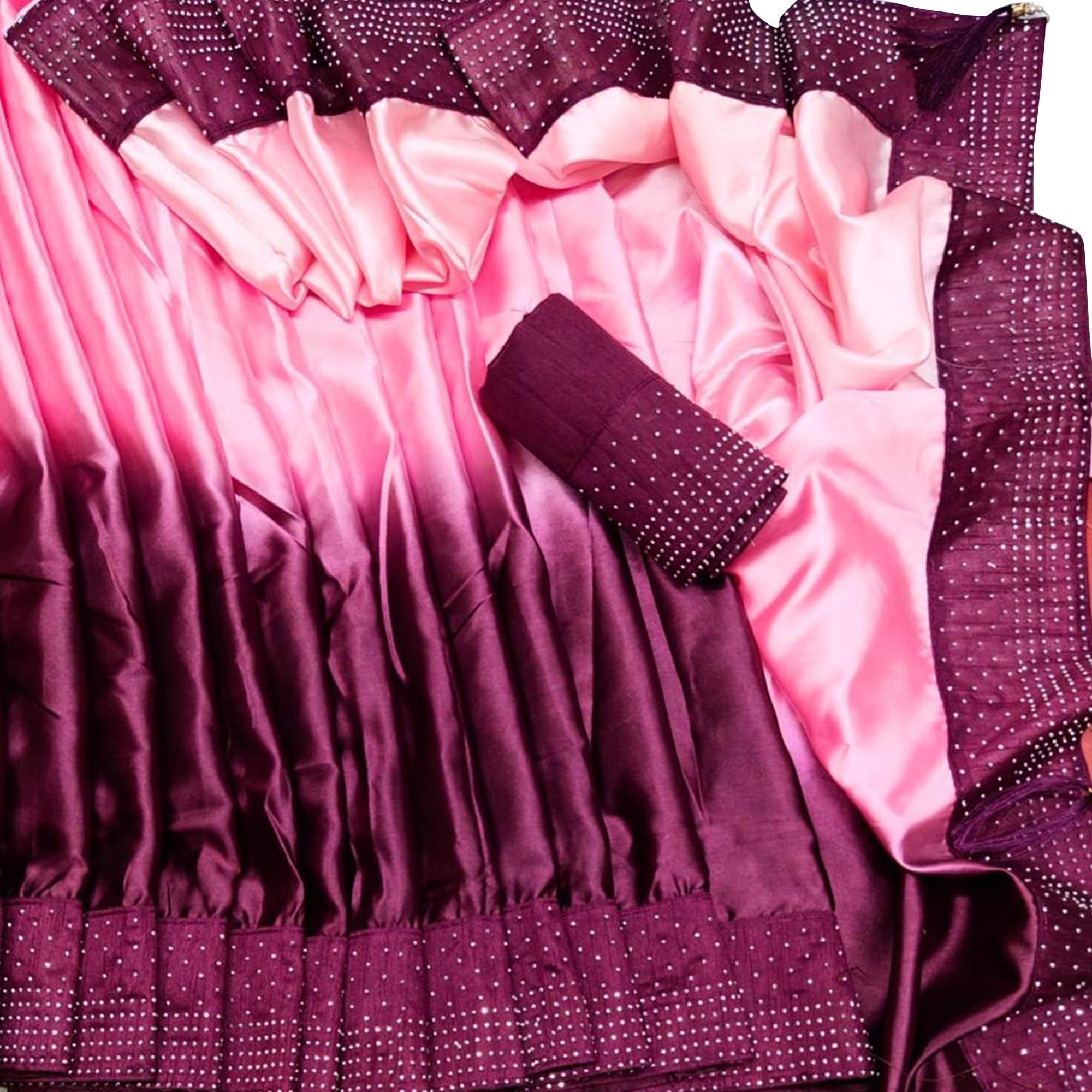 Classy Purple Colored Partywear Stone Work Sana Silk Saree - Peachmode