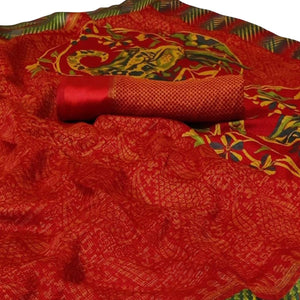 Classy Red Colored Casual Printed Kota Doria Satin Saree - Peachmode