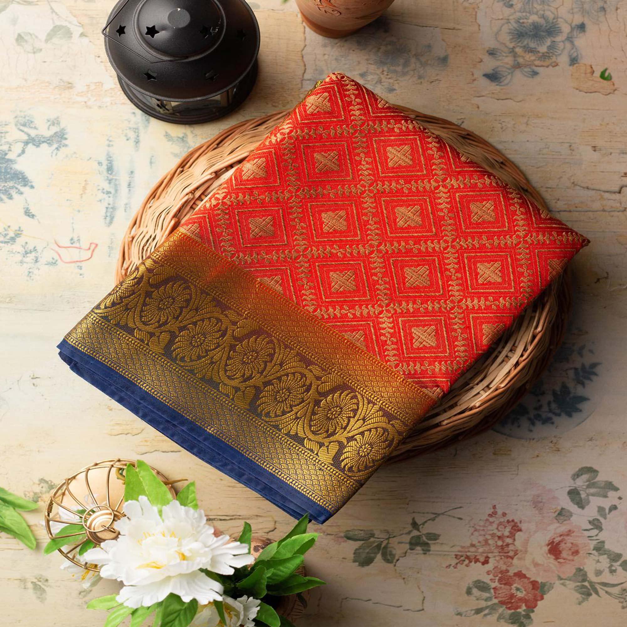 Classy Red Colored Festive Wear Woven Art Silk Saree - Peachmode