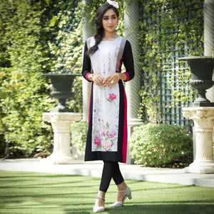 Classy White Colored Casual Printed Rayon Kurti - Peachmode