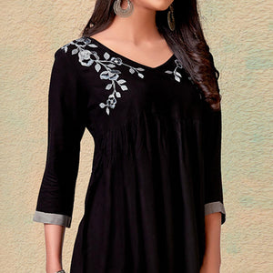 Coffee Casual Wear Floral Embroidered Rayon Top - Peachmode