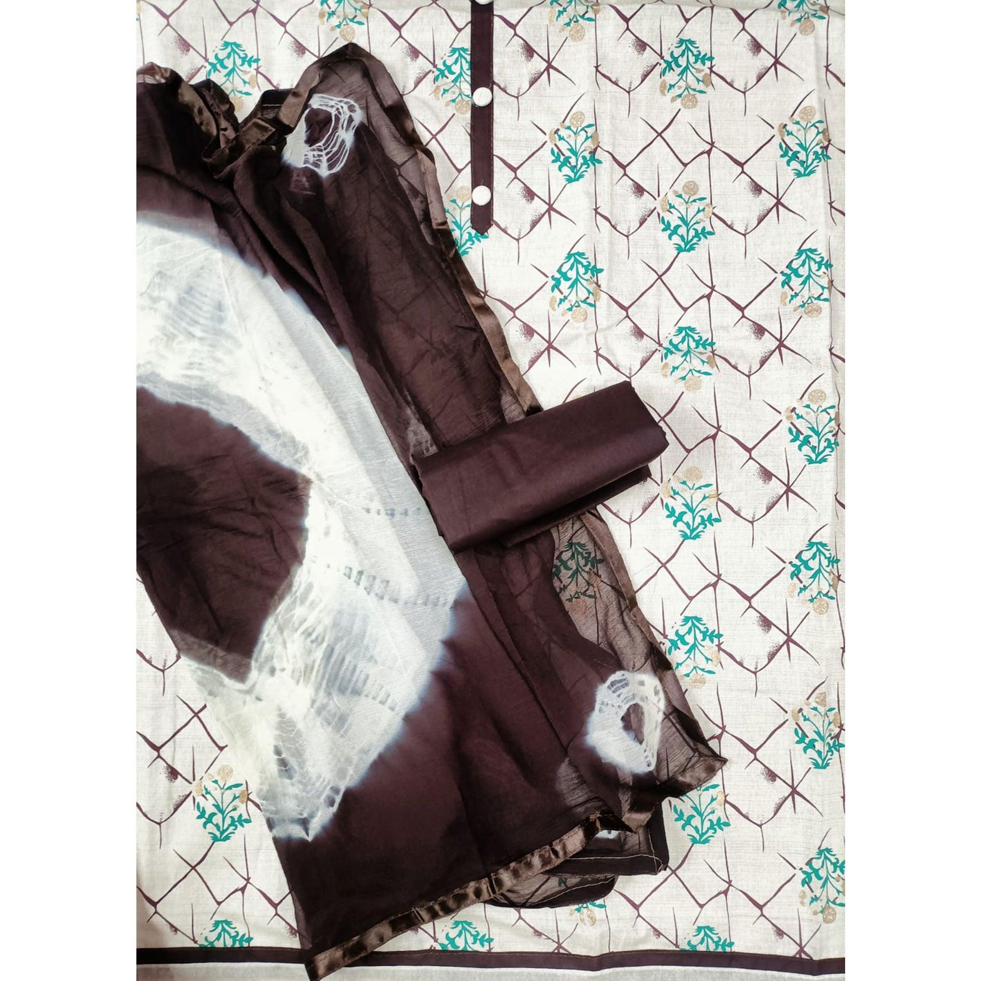 Coffee Casual Wear Foil Printed Jute Dress Material - Peachmode