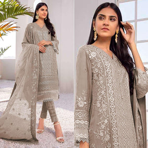 Coffee Embroidered Georgette Pakistani Suit - Peachmode