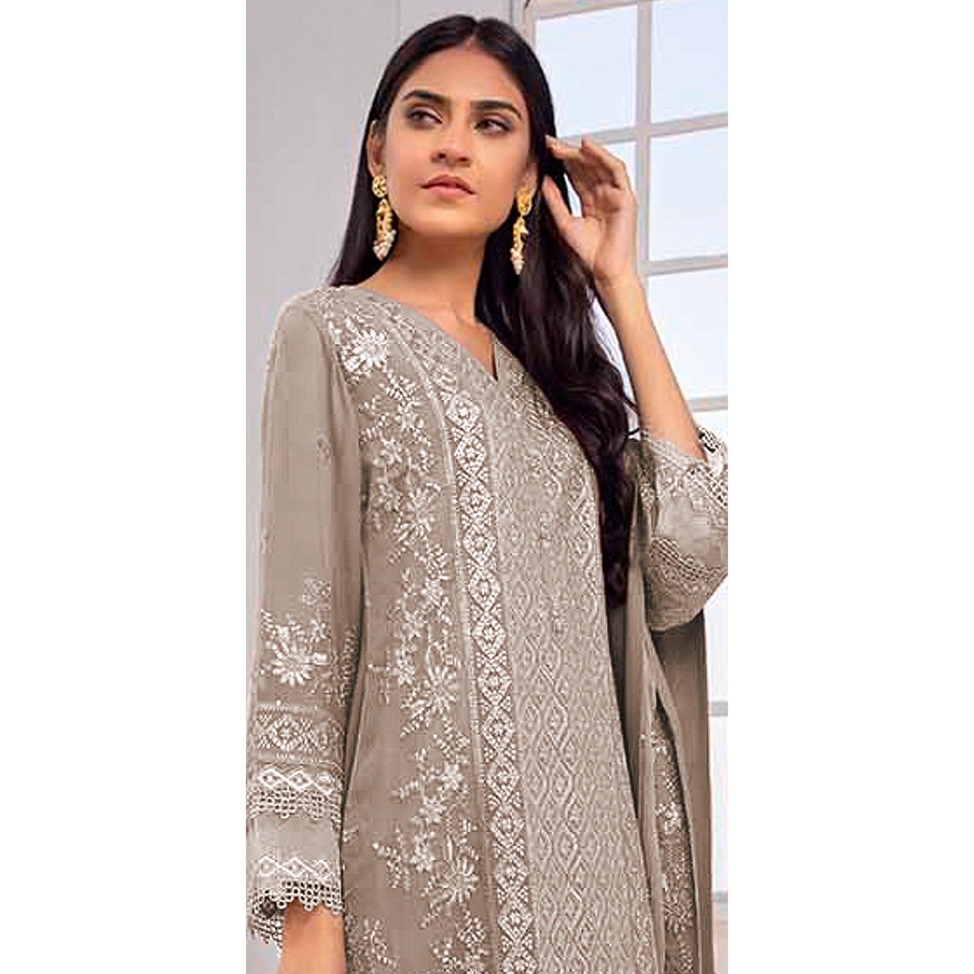 Coffee Embroidered Georgette Pakistani Suit - Peachmode