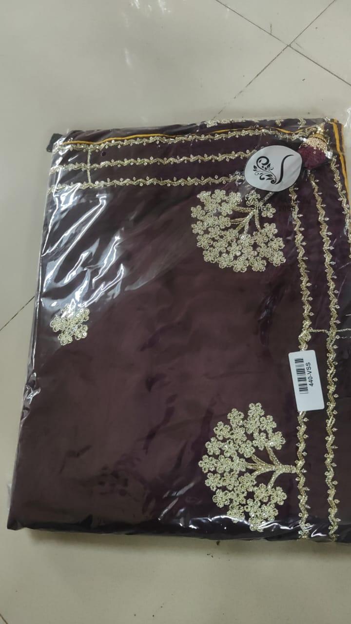 Coffee Embroidered Georgette Saree - Peachmode