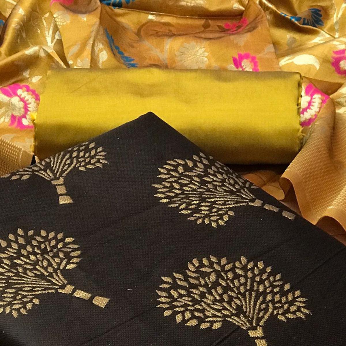 Coffee Festive Wear Embroidered Banarasi Silk Dress Material - Peachmode