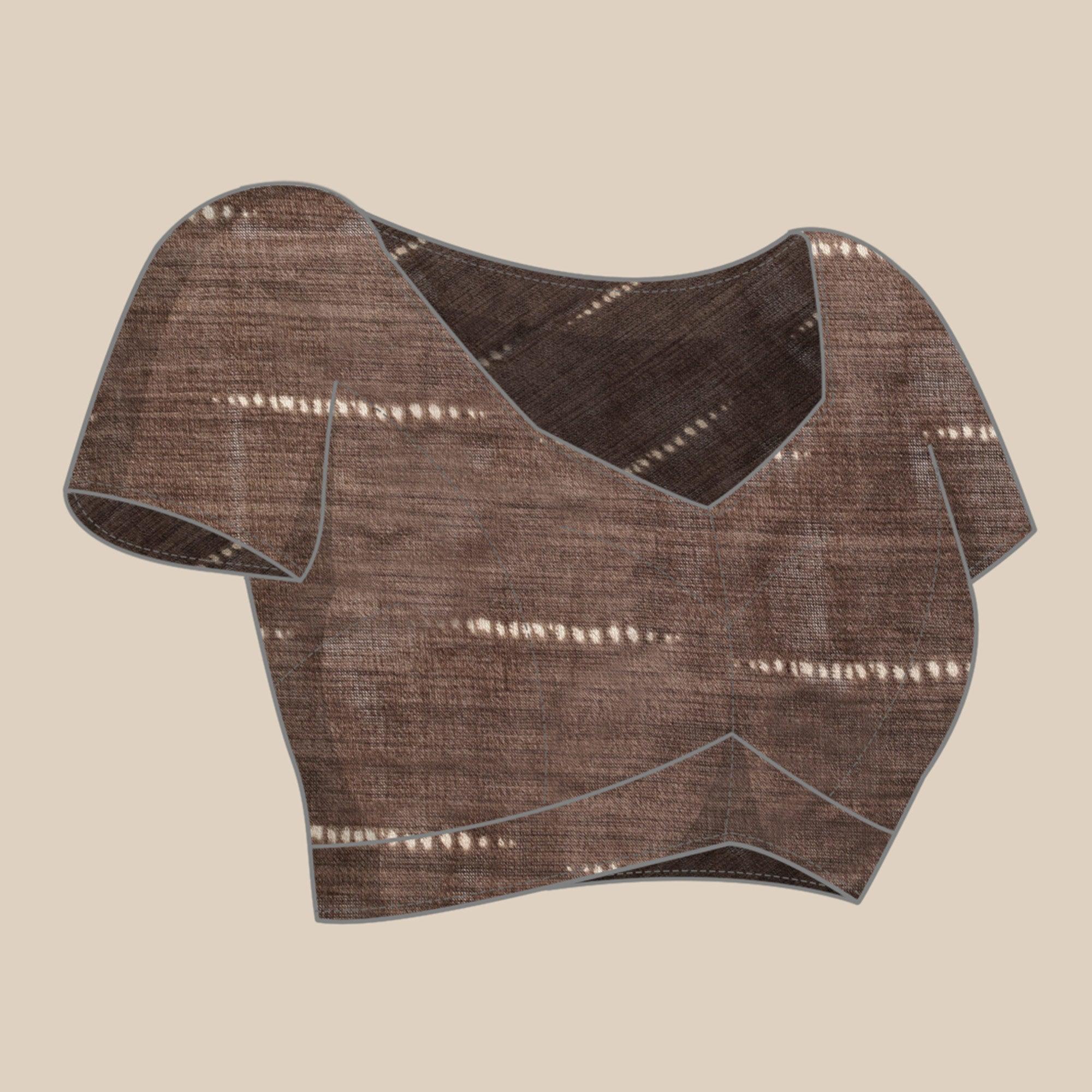 Coffee Geometric Printed Cotton Silk Saree - Peachmode