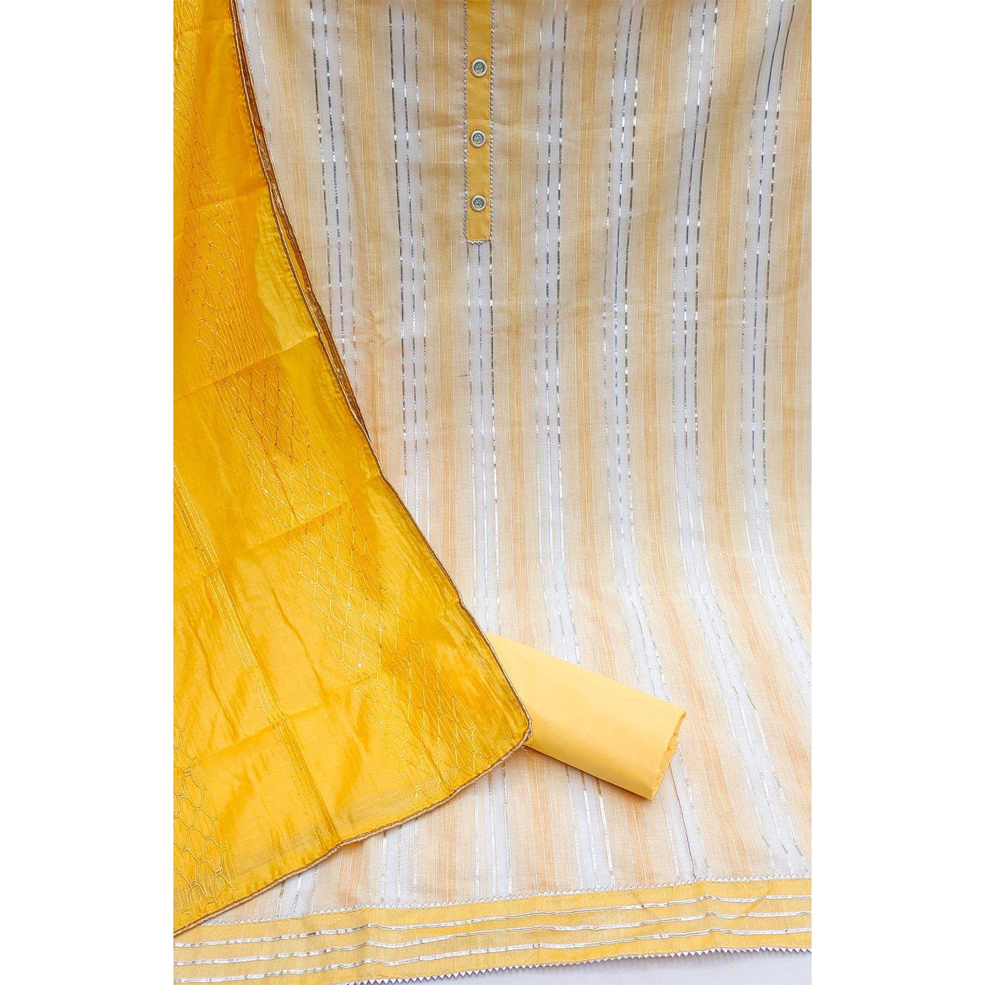Cream Casual Wear Gota Patti Work Cotton Dress Material - Peachmode