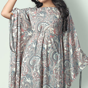 Cream Casual Wear Printed Georgette Kaftan Kurti - Peachmode