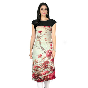 Cream Colored Casual Floral Print Kurti - Peachmode