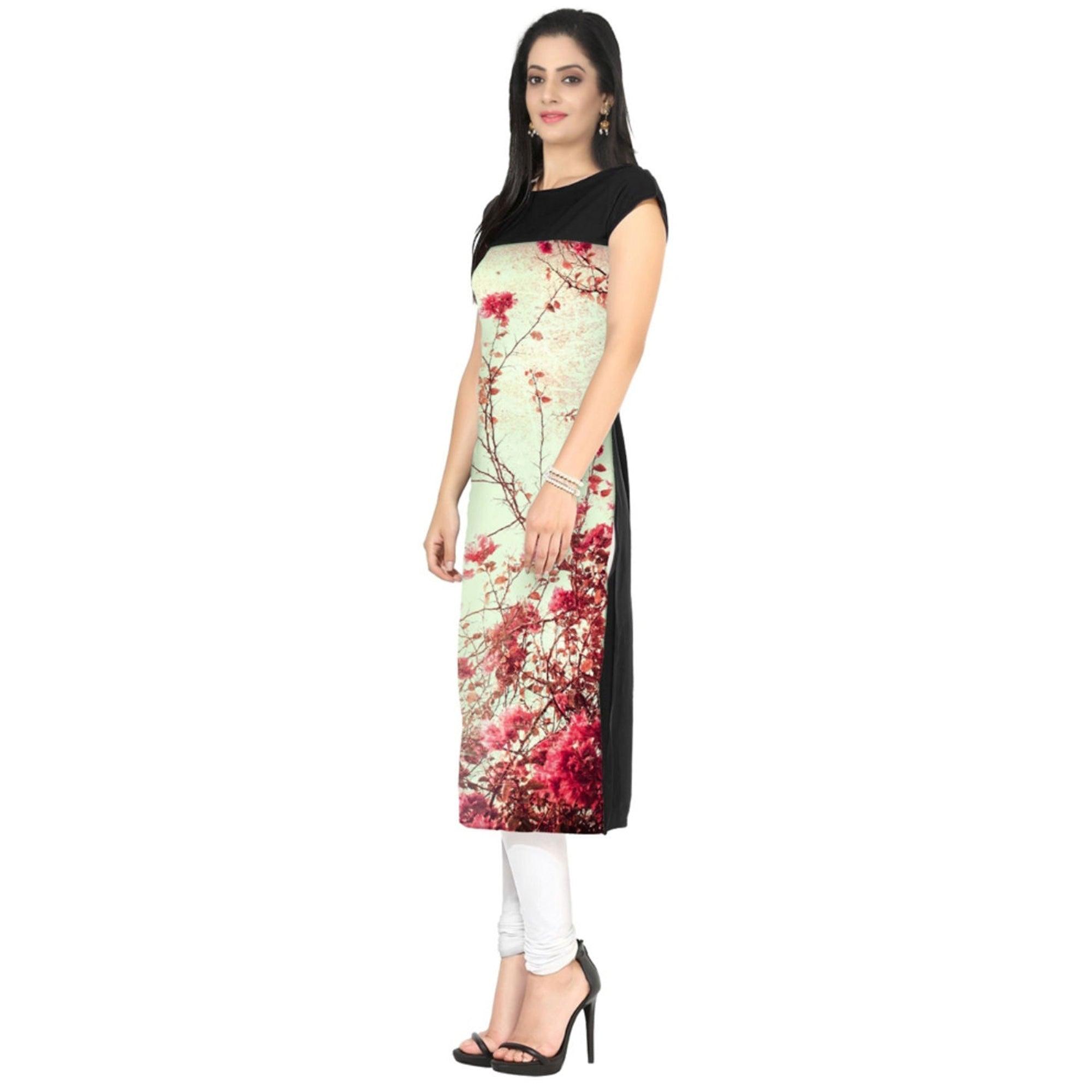 Cream Colored Casual Floral Print Kurti - Peachmode