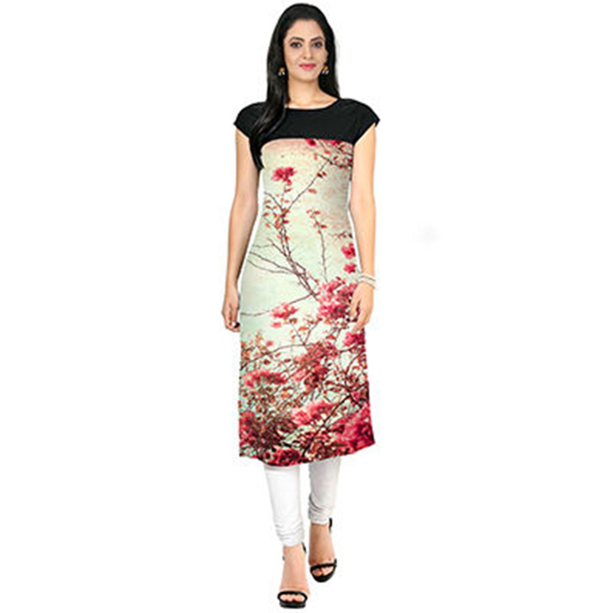Cream Colored Casual Floral Print Kurti - Peachmode
