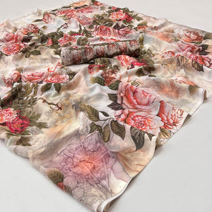 Cream Digital Printed Georgette Saree - Peachmode