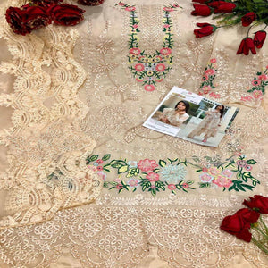 Cream Embellished With Embroidered Georgette Pakistani Suit - Peachmode