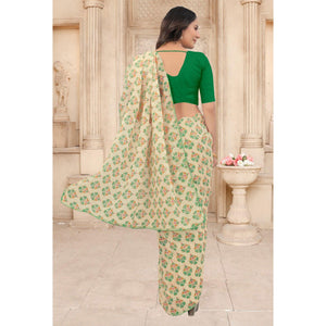 Cream Festive Wear Printed With Sequence Georgette Saree - Peachmode
