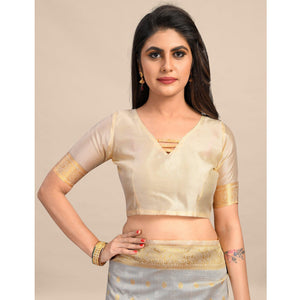 Cream Festive Wear Rich Woven Border Soft Banarasi Silk Saree - Peachmode