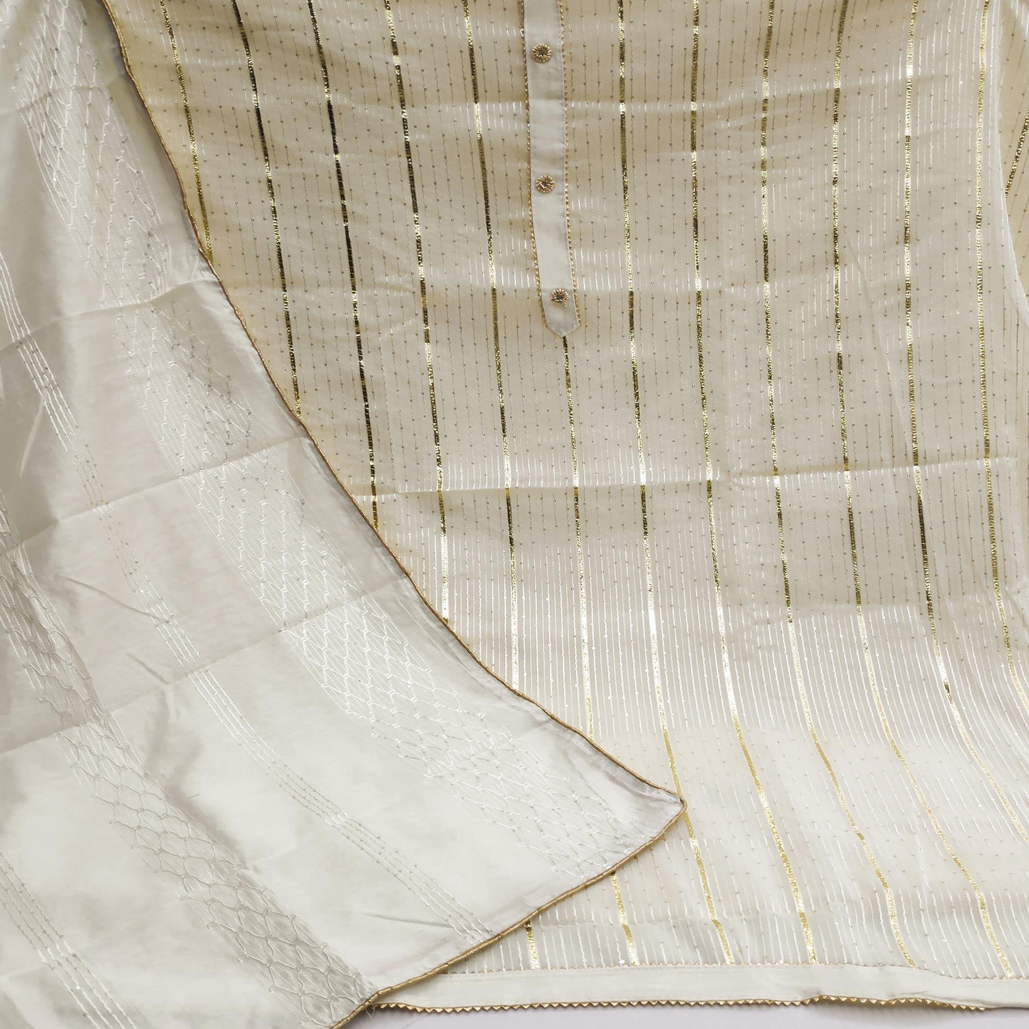 Cream Festive Wear Sequence Embroidered Modal Dress Material - Peachmode