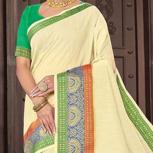 Cream Festive Wear Woven Cotton Handloom Saree - Peachmode