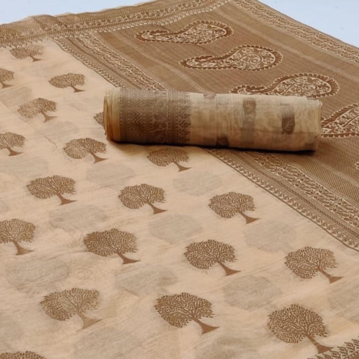 Cream Festive Wear Woven Designer Jacquard Border Soft Organza Saree - Peachmode