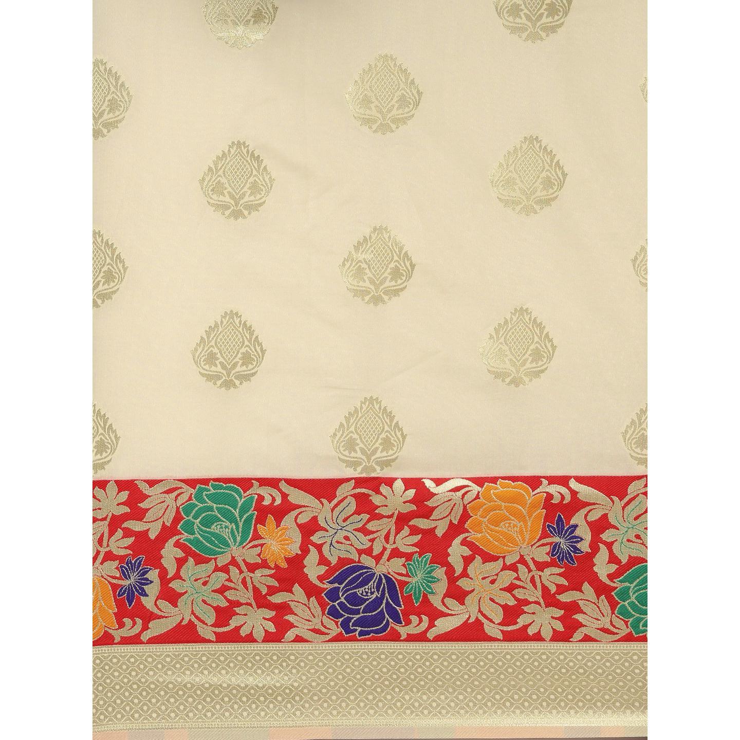 Cream Festive Wear Woven Kanjivaram Silk Saree - Peachmode